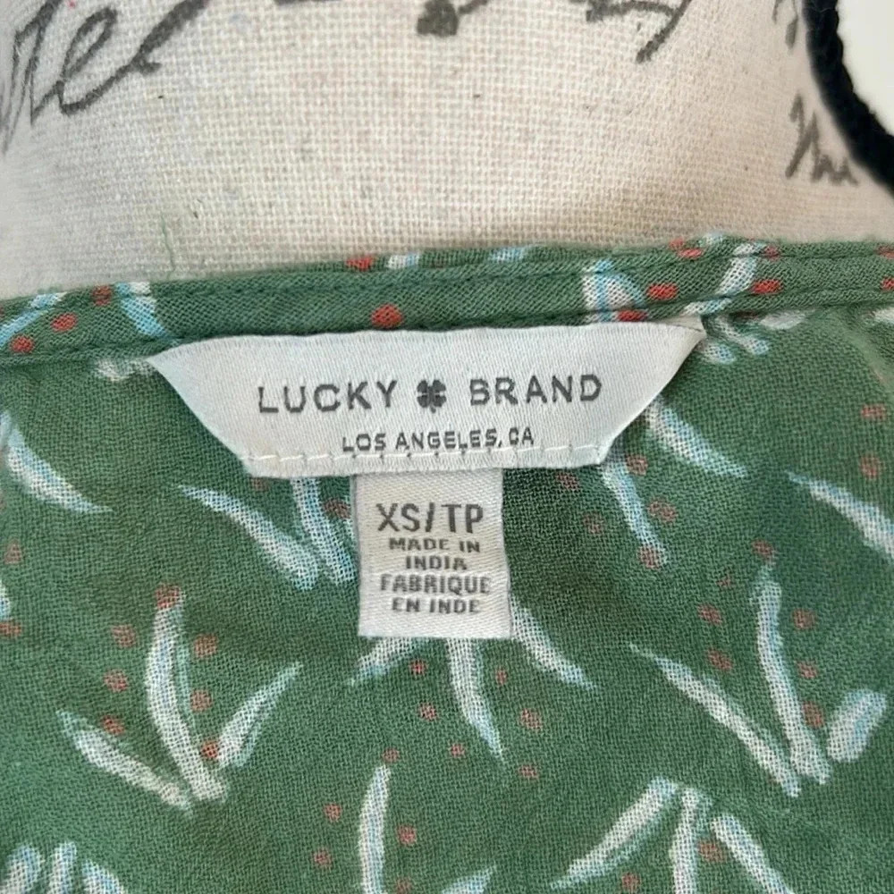 Lucky Brand Green Wrap Blouse XS 100% Cotton Natural Fibers - Picture 7 of 11